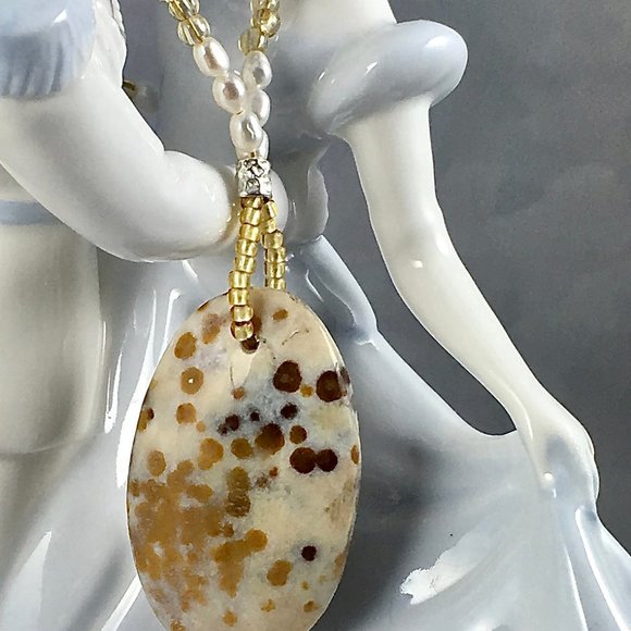 ORBICULAR JASPER NECKLACE WITH FRESHWATER PEARLS AND CITRINE - Picture 3 of 5